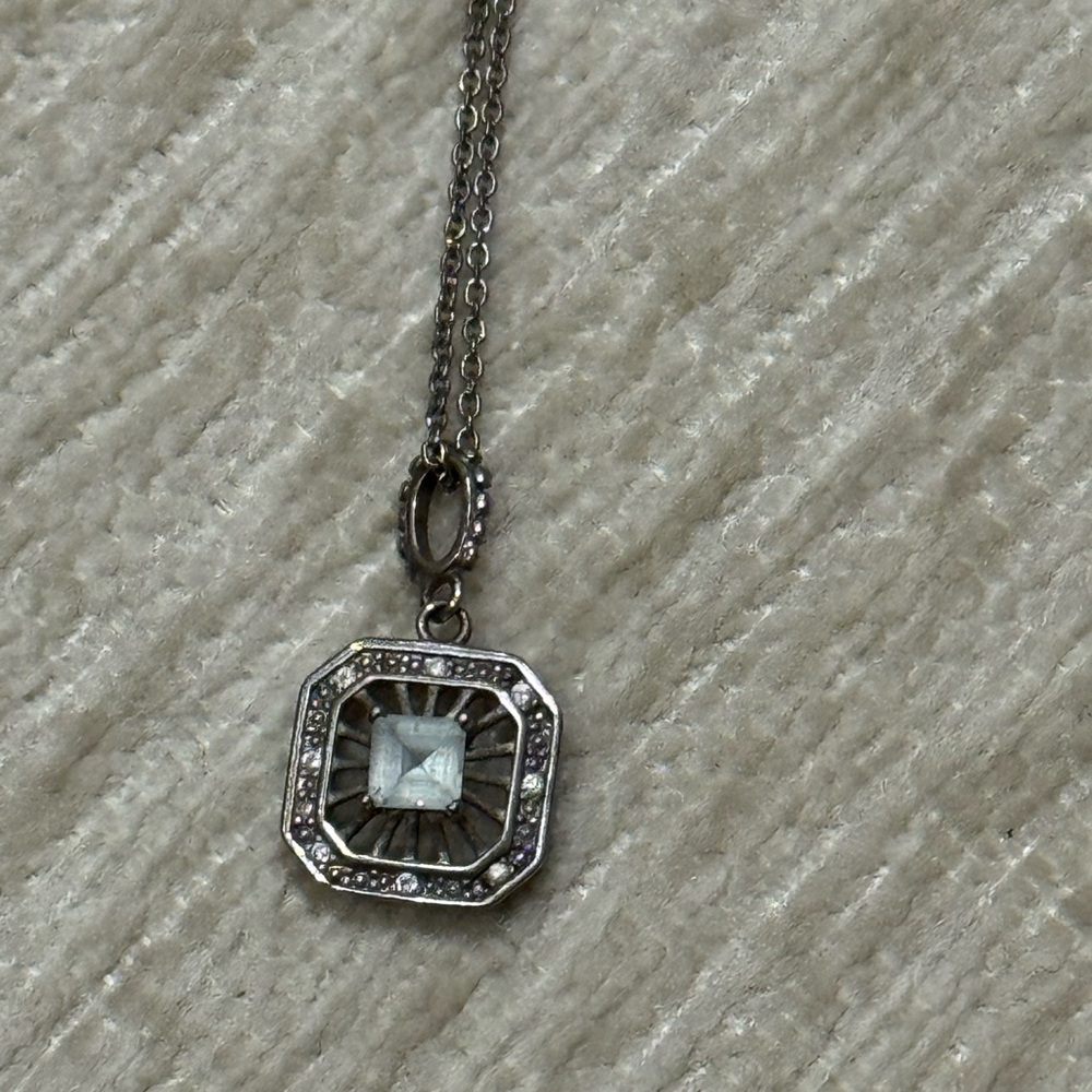 Y2K NV Designer Sterling Silver Pendant Necklace w/ Aquamarine & CZ Accents